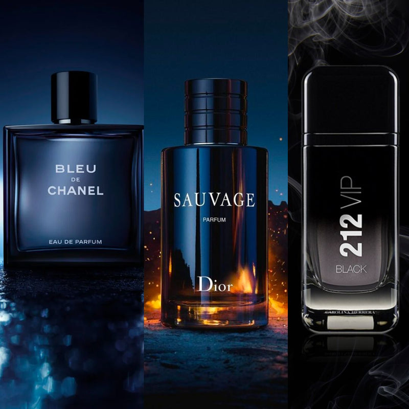 PAGA 1 Y OBTÉN 3 - Kit de Perfumes Premium Masculino (100 ml) - 212 VIP Black & Bleu de Chanel & Sauvage