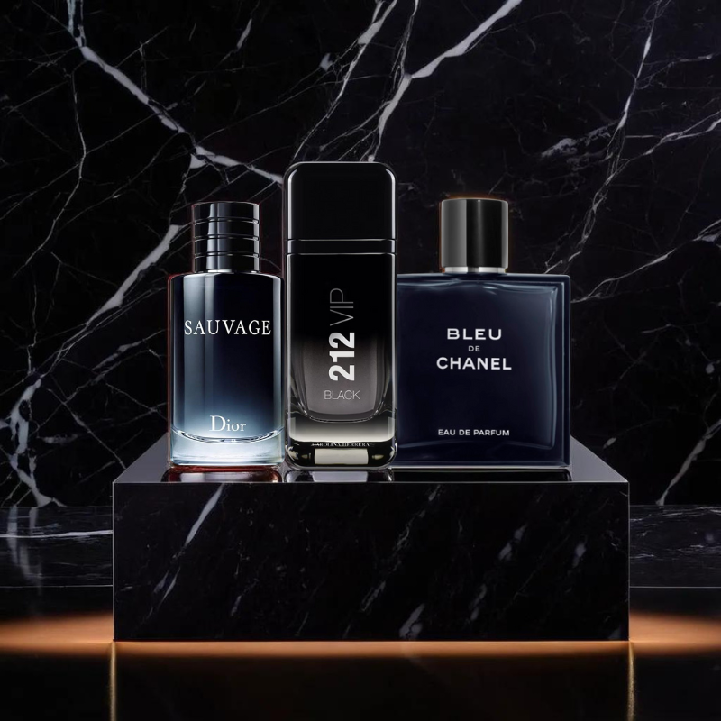 PAGA 1 Y OBTÉN 3 - Kit de Perfumes Premium Masculino (100 ml) - 212 VIP Black & Bleu de Chanel & Sauvage